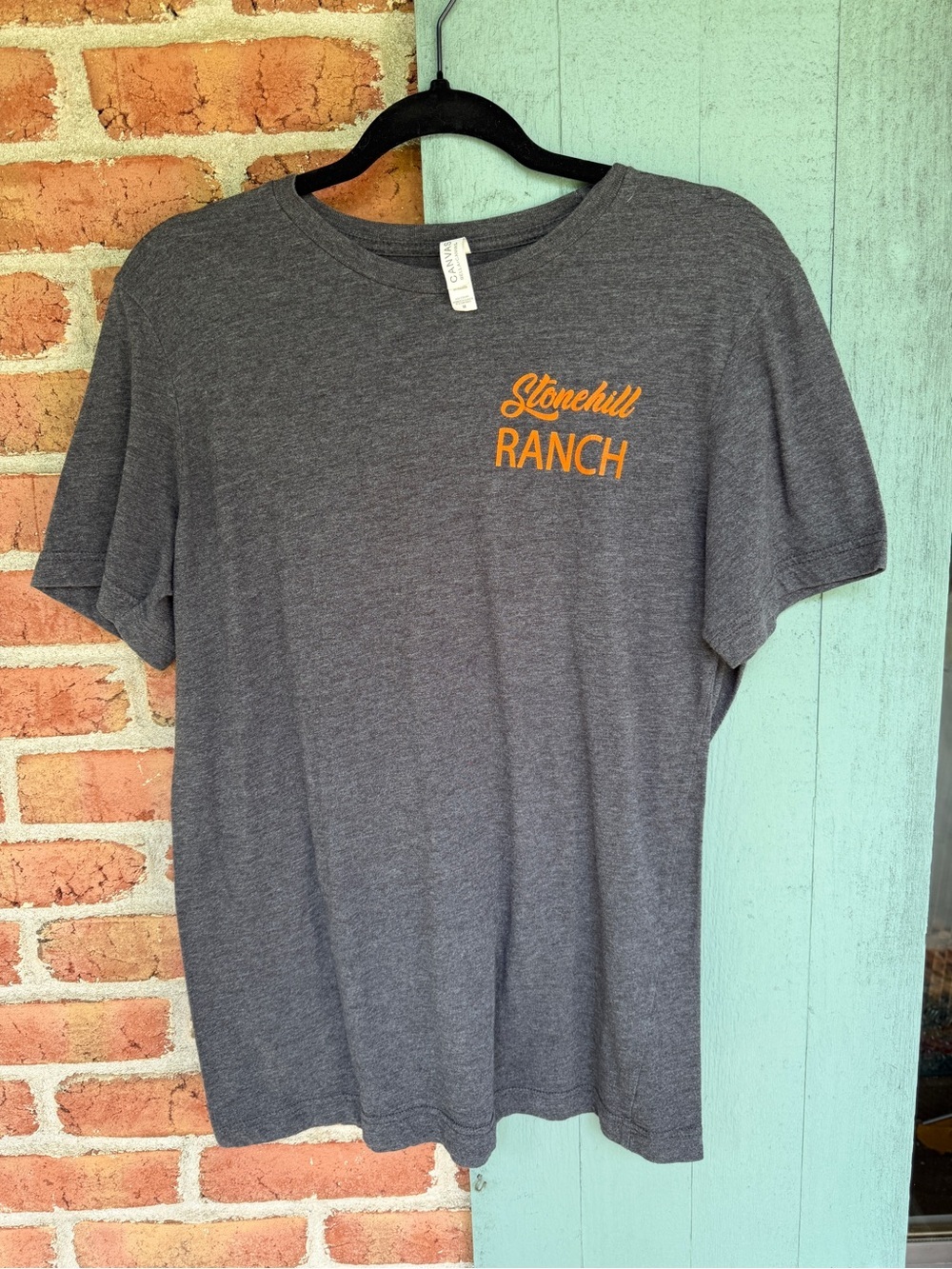 Men's Heather Gray Graphic Tee with orange cowgirl barrel racer Stonehill Ranch